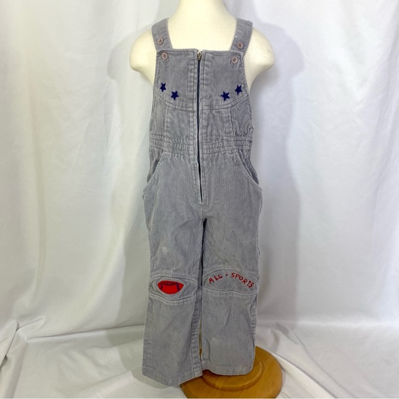 Vintage 80’s Gray Corduroy Happy Kids Football Overalls 4T - Picture 1 of 7